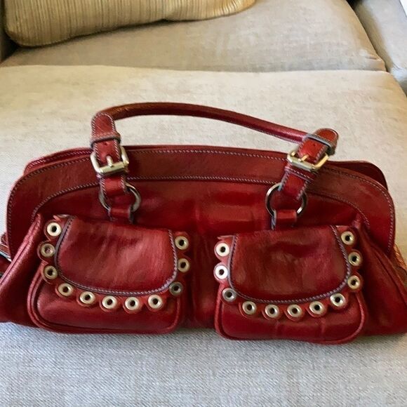Suarez Handbags - Suarez Genuine Leather Red Doctors Bag with Grommets and front Pockets.